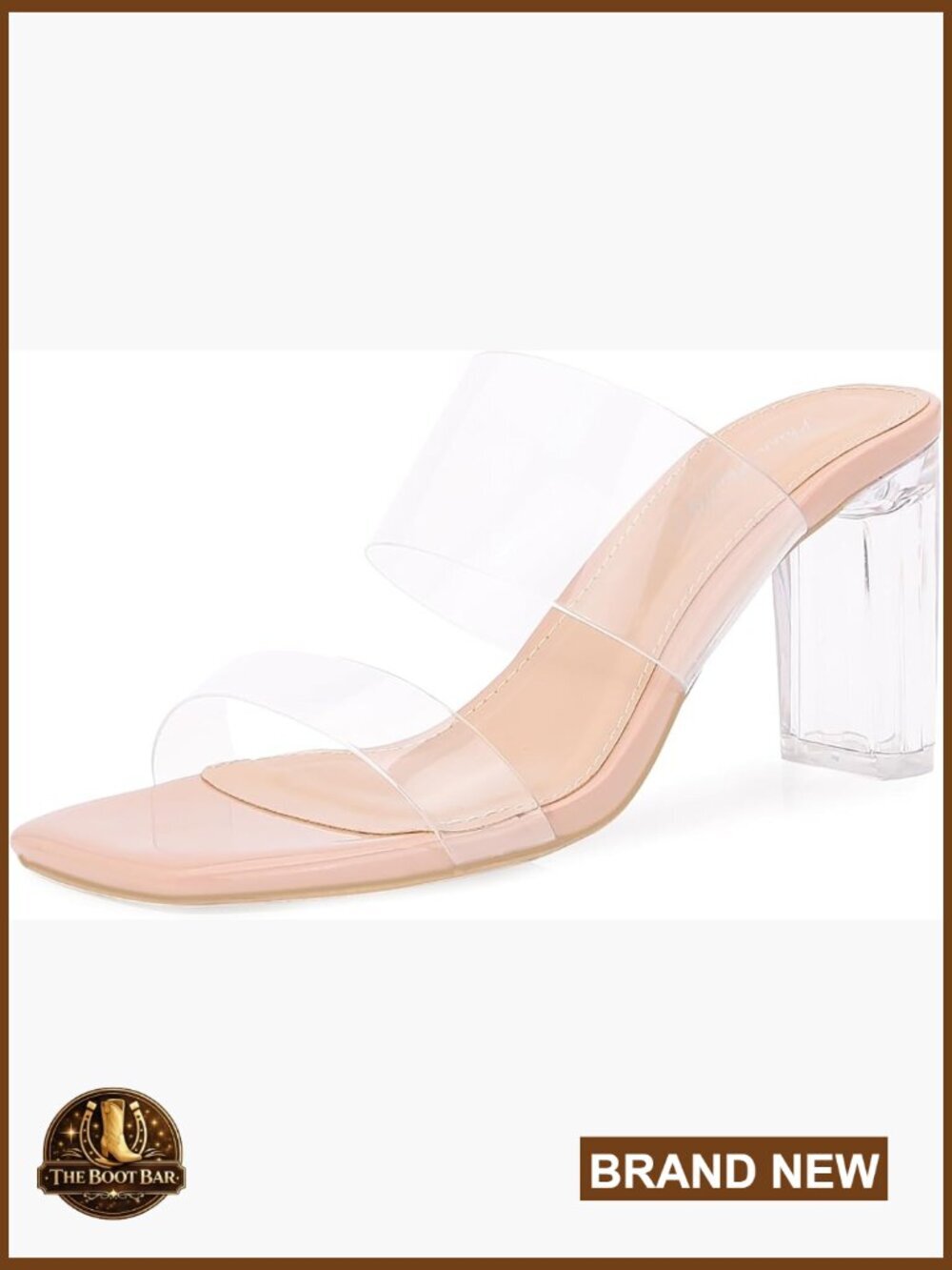 Clear Two Strap Block Heel Sandals Square Toe Slip On Mules Dressy Summer